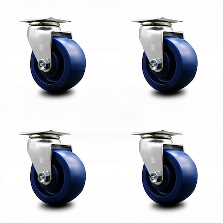 Service Caster 4 Inch Solid Polyurethane Wheel Swivel Caster Set with Ball Bearings SCC SCC-20S420-SPUB-4